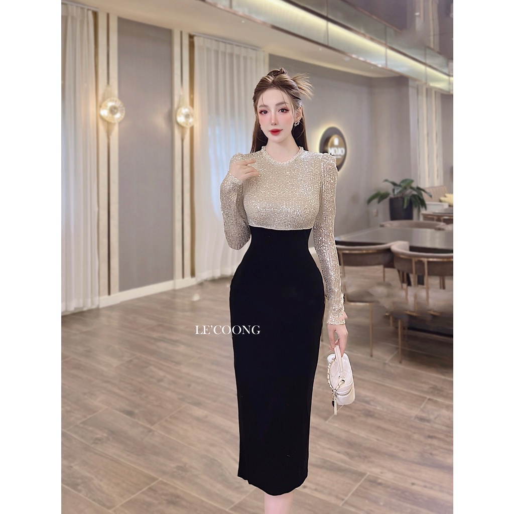 Đầm Đi Tiệc Kim Sa LECOONG V292 Dáng Dài Ôm Body Sang Chảnh Lấp Lánh