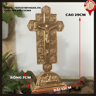 Tượng đá trang trí cây thánh giá 14 Đàng - Thánh giá chúa Giêsu - Màu nhũ đồng - Chiều Cao 29cm