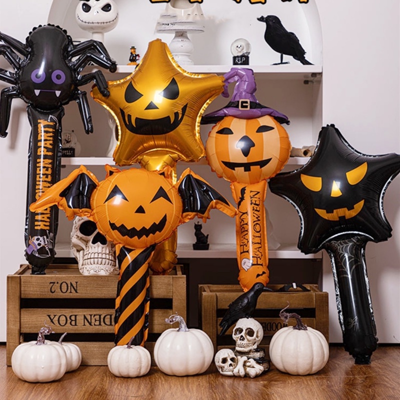 Bong Bóng Lá Nhôm Bơm Hơi Hình Ma Quỷ Bí Ngô Nhện Bí Ngô Trang Trí Halloween