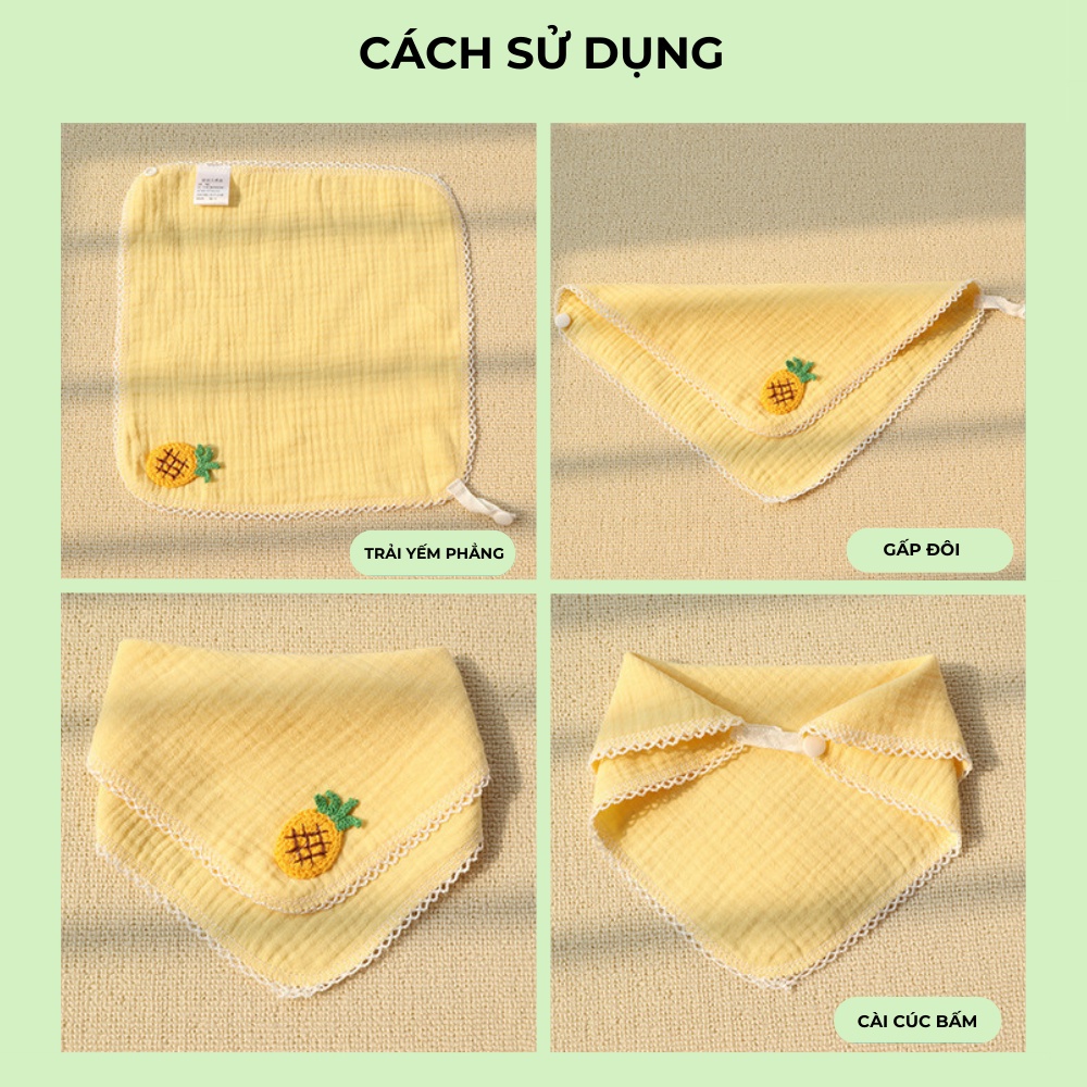 Yếm cổ tam giác vải xô 4 lớp dày dặn muslin kết hợp làm khăn mặt cao cấp cho bé có cúc bấm LABAMO YC04