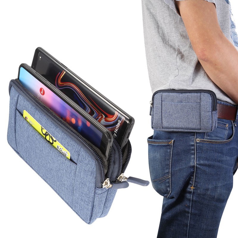 Túi đeo hông vải denim có khóa kéo đựng điện thoại di động phong cách thể thao cho nam