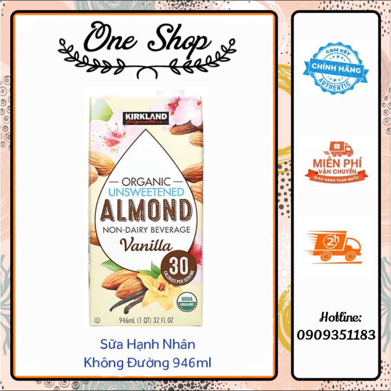 (Date T8/23) Sữa hạnh nhân không đường Organic Unsweetened Almond Non-Dairy Beverage Vanilla 946ml của Mỹ