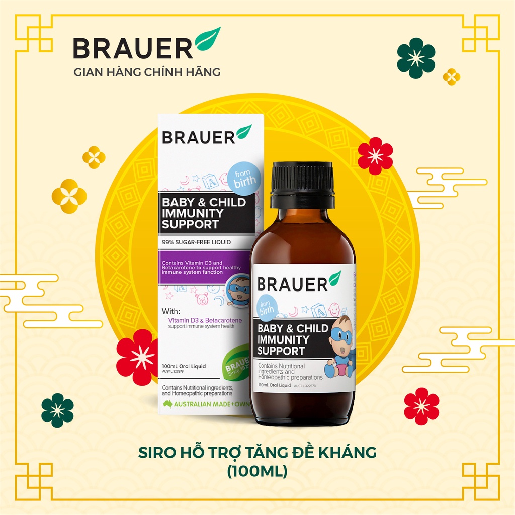 Siro BRAUER Baby & Child Immunity Support - Hỗ trợ Tăng cường Hệ miễn dịch & Đề kháng (100ml)