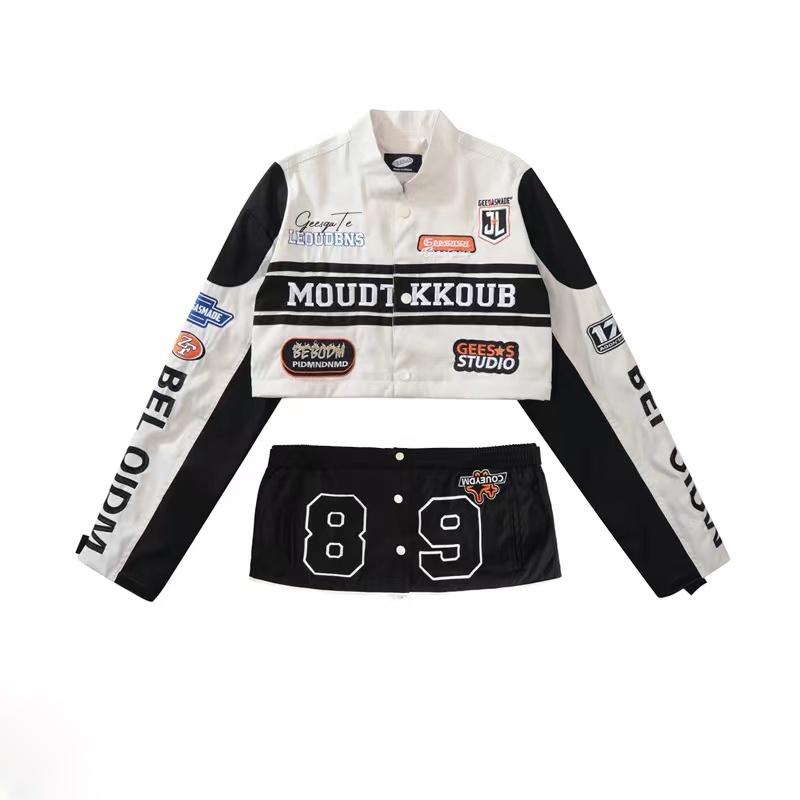 Áo khoác xe máy có thể tháo rời unisex Âu Mỹ phối màu hip-hop bomber jacket