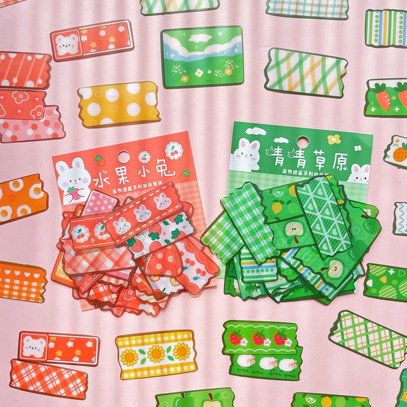 Sticker Trang Trí Dạng Miếng Washi Dùng Trang Trí Sổ, Lưu Bút, Bìa Sách Dễ Thương (Set 40 Miếng Rời)