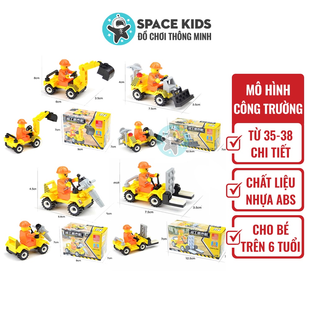 Đồ chơi lắp ráp mô hình 3d xe cẩu, xe công trường xây dựng từ 35 đến 38 chi tiết Space Kids