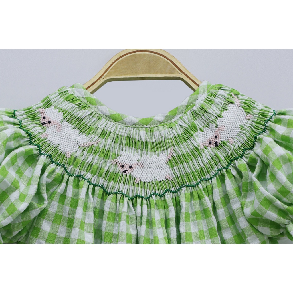ĐẦM SMOCK CỪU CARO XANH