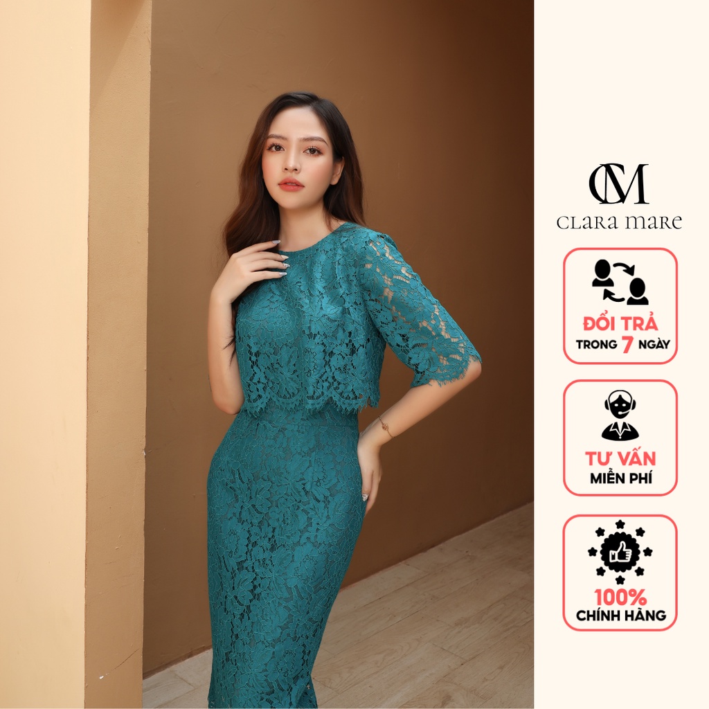Đầm ren phủ thân crop top CLARA MARE chất liệu vải Ren chỉ Hàn Quốc DRE3045
