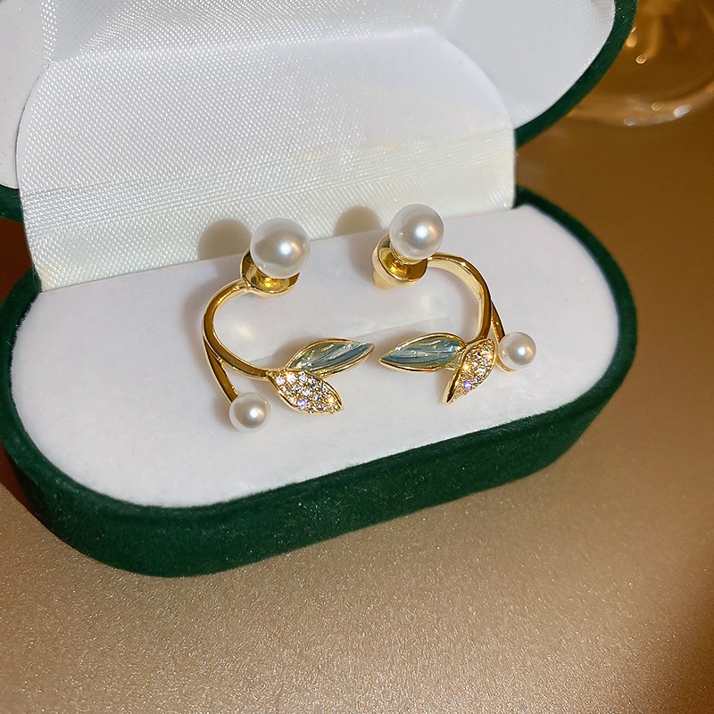 Bông Tai Hình Lá Đính Đá Lấp Lánh Phong Cách Hàn Quốc Dành Cho Nữ