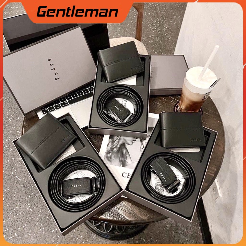 Set ví thắt lưng nam Pedro fullbox, Quà cho nam sang trọng có túi giấy tặng kèm