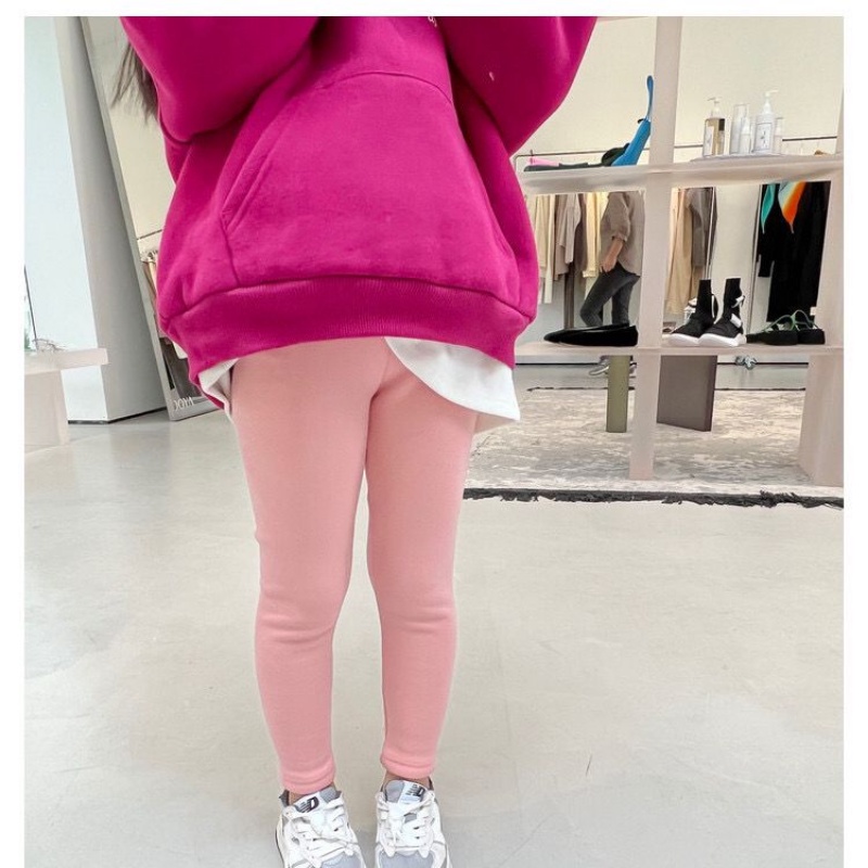 Quần Legging Vải Lông Màu Trơn Co Giãn Thời Trang Mùa Đông Mới Cho Bé Gái