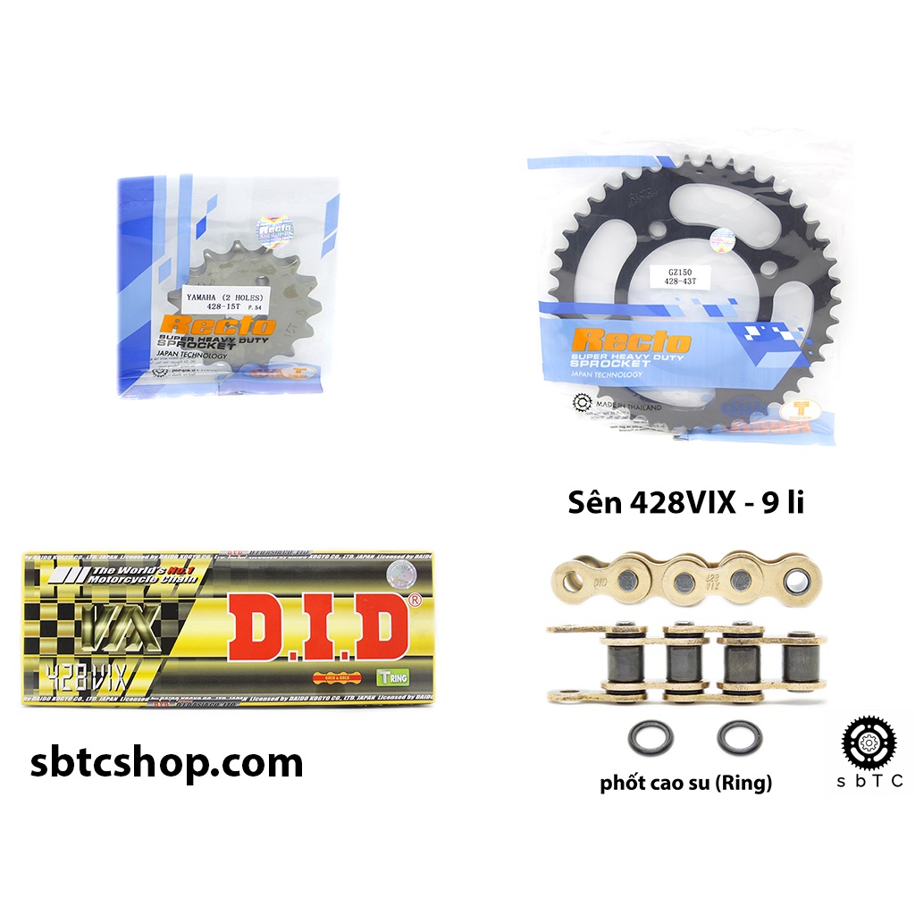 NSD Nhông dĩa Recto sên vàng TFX DID phốt cao su Suzuki GZ150 chính hãng