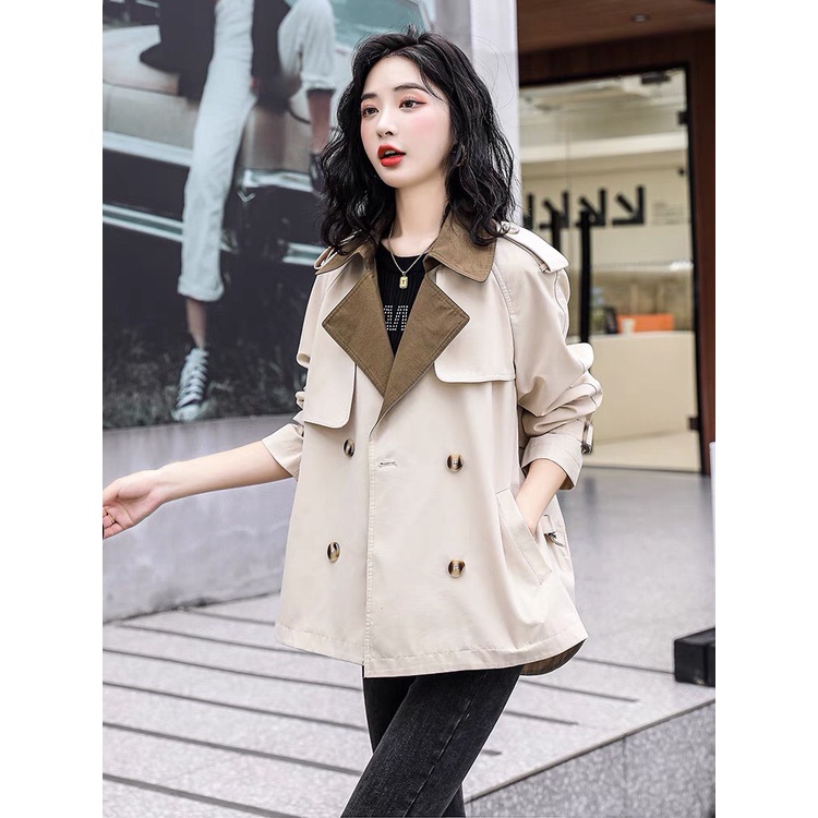 Áo măng tô nữ dáng ngắn thiết kế cổ nâu sang chảnh Áo khoác dáng ngắn 2 lớp chất kaki cao cấp form chuẩn Hàn Quốc