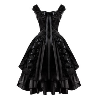 Đầm nữ đen phối ren nơ xếp lớp phong cách Gothic Lolita FOOTMADE