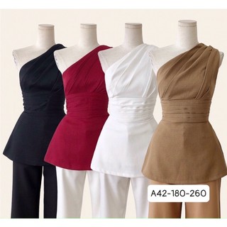 Áo peplum xếp ly eo lệch vai -A42 sang chảnh, thanh lịch