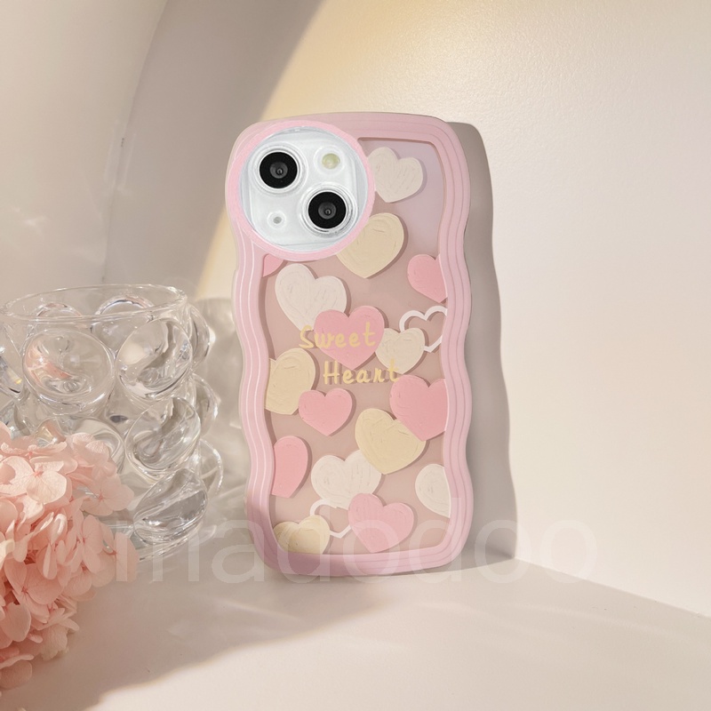 Samsung Galaxy A54 A34 A24 A14 A04 A12 A52 A52S A33 A32 A23 A72 A73 A53 A22 A13 4G 5G A03S A02S A11 A02 A03 A51 A50 A50S A30S A20 A30 A20S A10S A21S M12 M22 M32 M11 M02 ins Cute Pink Heart Waves Edge TPU Airbag Anti-fall Clear Soft Phone Case BW 31
