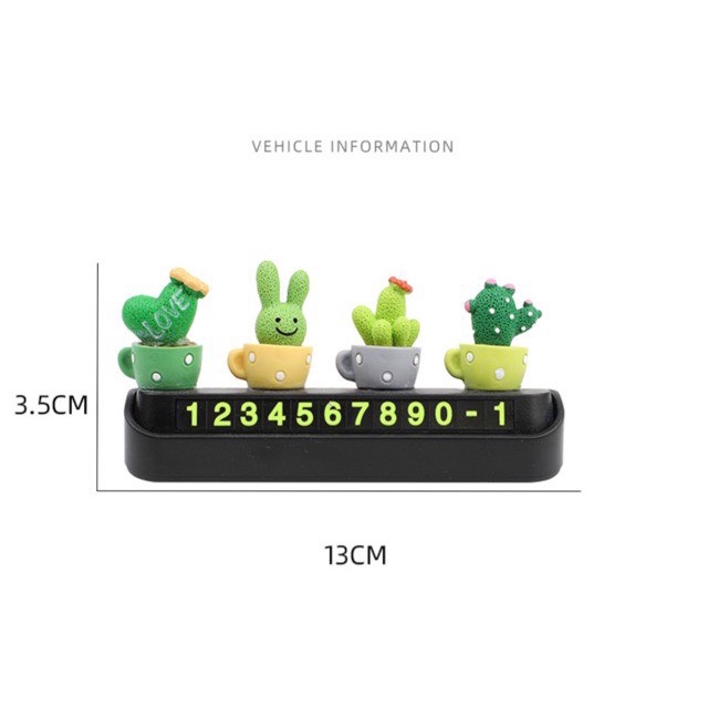 Bộ 4 cây xương rồng trang trí tablo xe hơi. Bảng số điện thoại xương rồng xin xắn, dễ thương