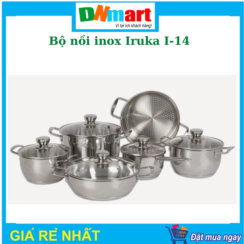 Bộ nồi inox Iruka i-14, vung kính