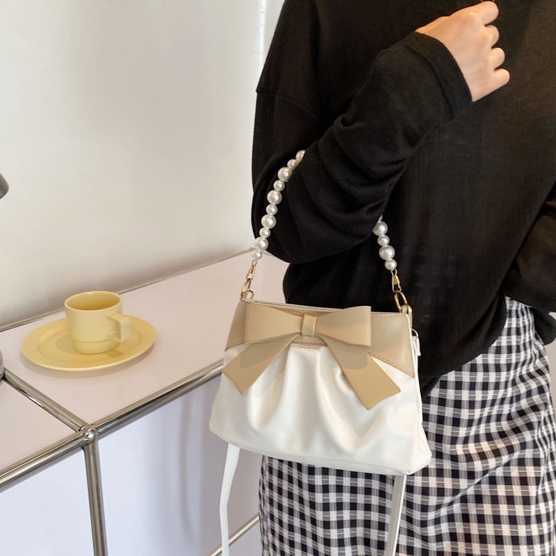 Túi Xách Đeo Dưới Cánh Tay / Đeo Một Bên Vai Xếp Ly Đính Ngọc Trai Cao Cấp Phong Cách Mới Hợp Thời Trang