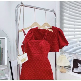 Set đầm 2 dây+ áo cột nơ đỏ - Chitchitstore