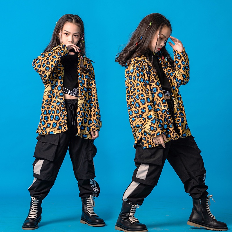 Áo Khoác Nhảy Hip-Hop Đường Phố Hip-Hop Đường Phố In Họa Tiết Da Báo Qianjin 1 Cho Bé Gái Phiên Bản Jazz Hàn Quốc A4