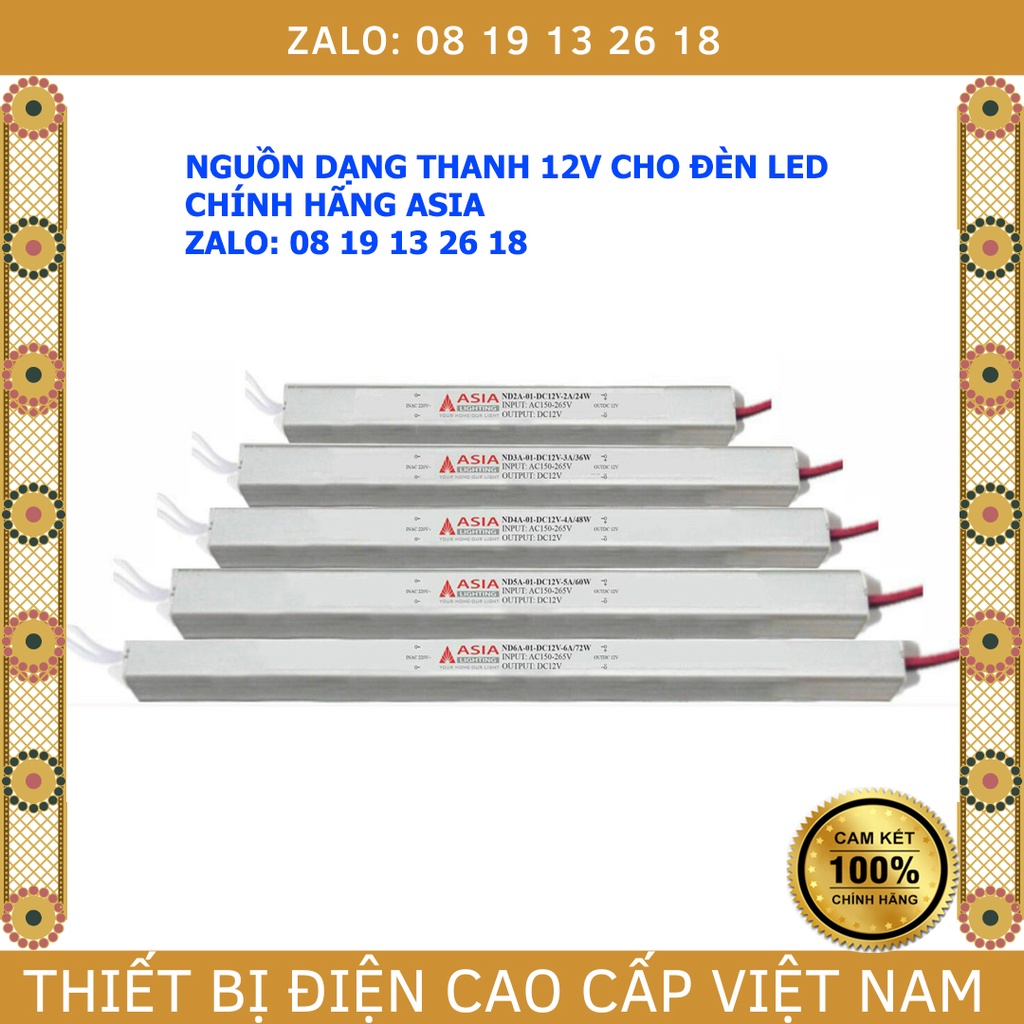Nguồn 12V cho đèn Led, nguồn khới động ASIA DC12V dạng thanh, dùng cho led thanh, led dán, led f5.