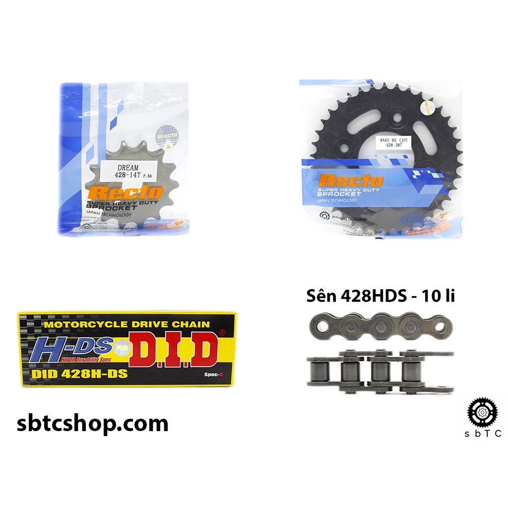 NSD Nhông dĩa RECTO sên DID đen 10 li ly Honda Wave S RS RSX Future X Fi Neo chính hãng Thái Lan