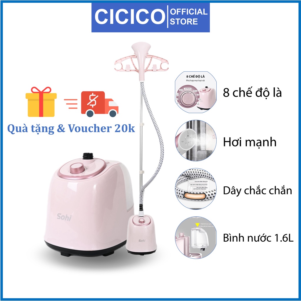 Bàn là hơi nước đứng Sohi GT-1582 công suất 1800, kèm mặt bàn ủi, phù hợp mọi loại vải, giá treo 3 cấp, BH 12 tháng