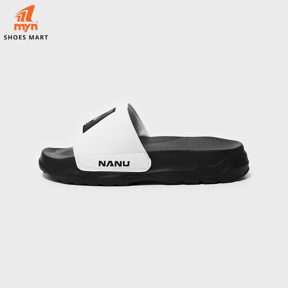 Dép Nanu N03 White Black logo chữ A thêu viền, quai da lộn 2 lớp, đế chunky 4cm