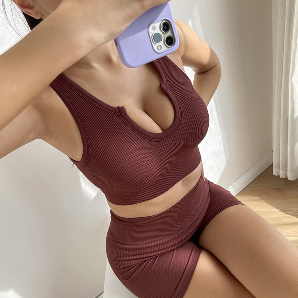 Bộ Quần Áo Tập Gym Yoga Nữ LACORA BODYG04 Áo Bra Có Mút Ngực Quần Legging Lửng Nâng Mông