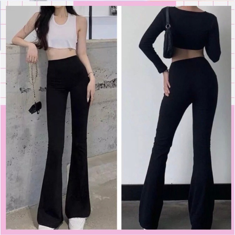 Quần vải ống loe đứng legging nữ lưng cạp cao gen bụng chất cotton co dãn 4 chiều quần vải đen ống loe vẩy vải mềm