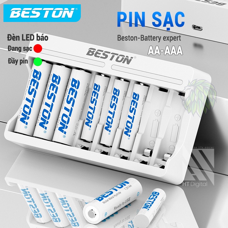 Bộ Sạc 8 pin AA AAA Beston C9010 cho pin sạc công suất lớn, có tính năng sạc nhanh, đèn báo thông mình dùng cho micro..