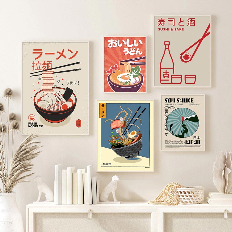 Tranh Treo Tường In Hình Sushi Ramen Trang Trí Nội Thất