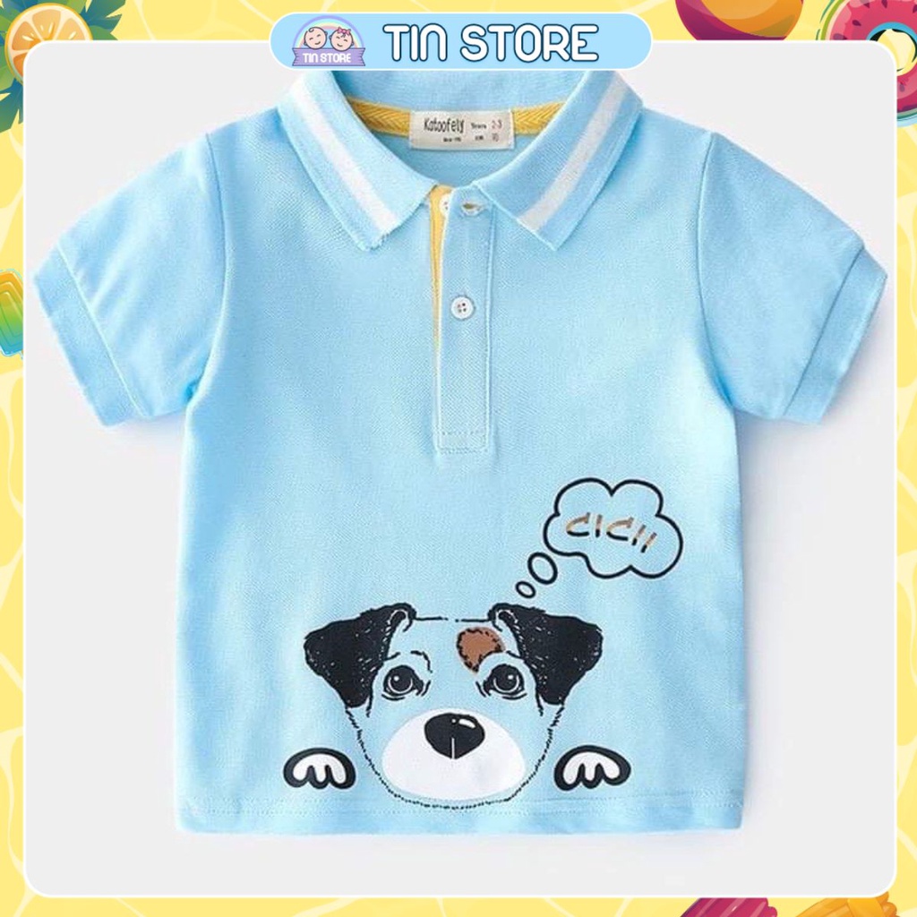 Áo Cộc Tay PoLo Hình Cún Chất Liệu Cotton Cho Bé Trai Bé Gái Từ 6kg Đến 22kg Thời Trang Trẻ Em Tin Store