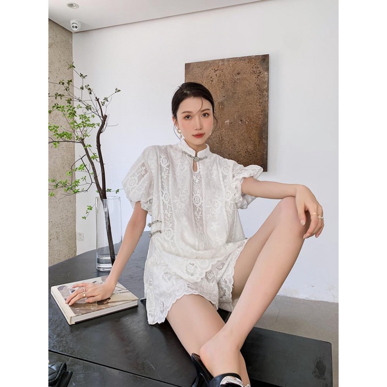 Áo Sơ Mi Trắng Tay Lửng Thêu Họa Tiết Phong Cách Mới Mùa Hè Cho Nữ