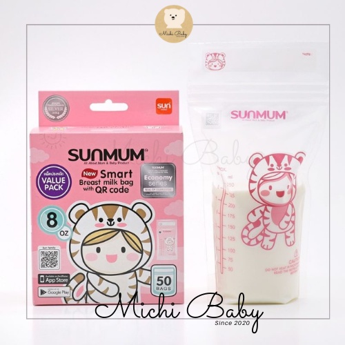 Túi trữ sữa Sunmum 50 Thái Lan 250ml - 3 khoá zip chống tràn -Không BPA an toàn cho bé Michi Baby MC044