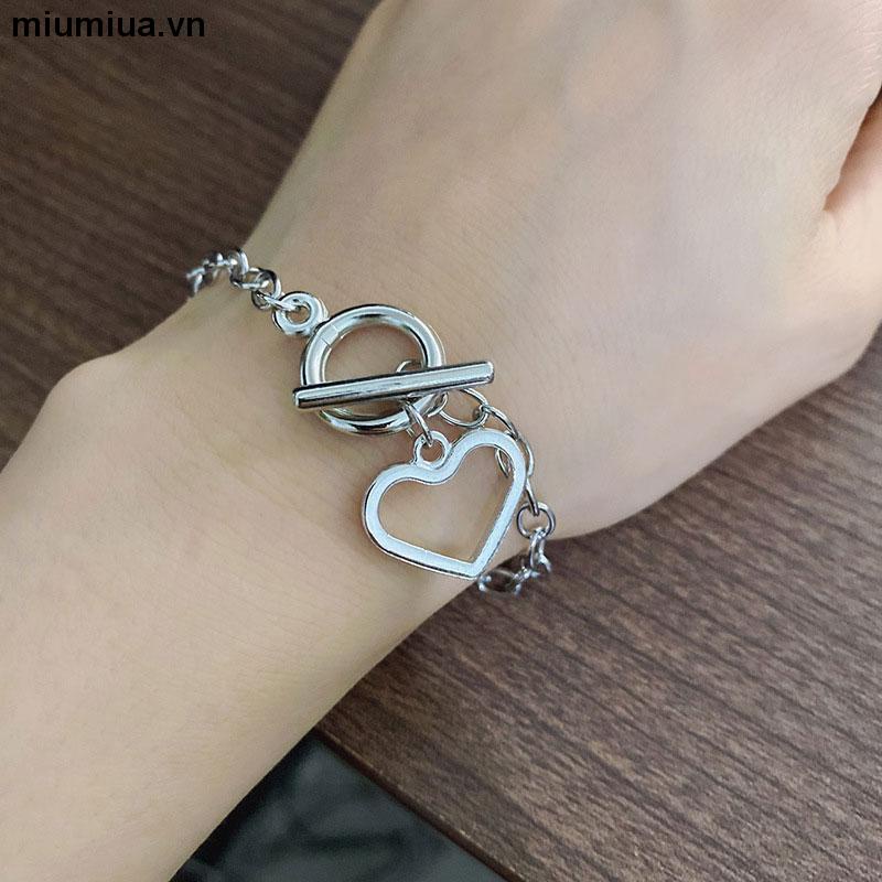 miumiuaDây chuyền choker chất liệu kim loại bản dày phong cách hip hop hình trái tim cổ điển thời trang nữ