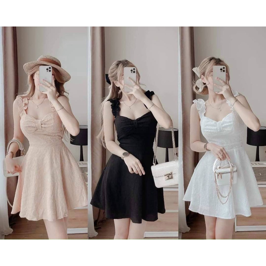 Đầm nữ xòe vai bèo kiểu dáng ôm eo sang trọng tinh tế chất liệu xốp nhật