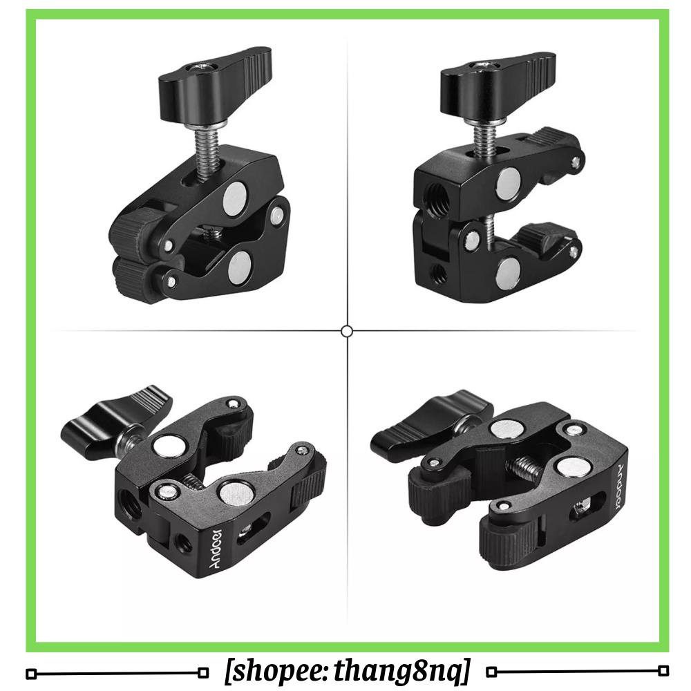 Kìm kẹp cua Andoer, kìm siêu kẹp tích hợp lỗ vít 1/4 và 3/8, gắn mở rộng các thiết bị quay chụp