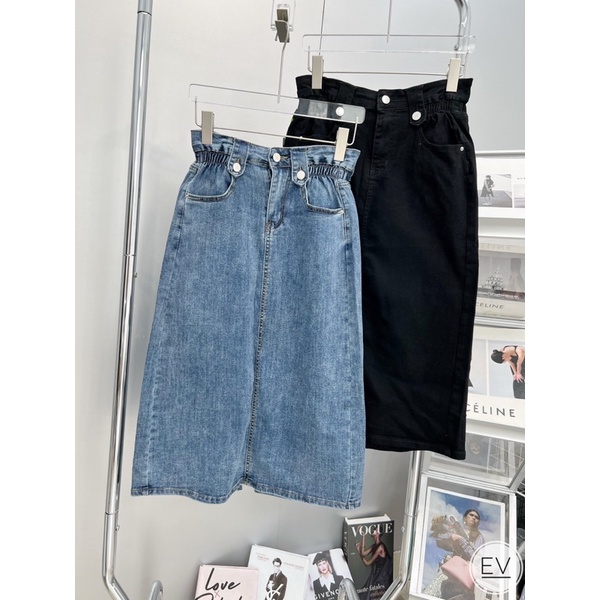 CHÂN VÁY JEANS DÁNG DÀI CHUN EO HÀNG QCL1 MS25177
