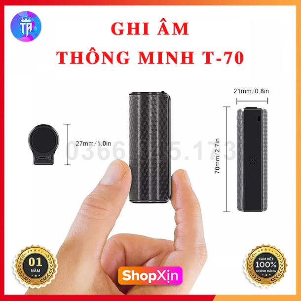 Máy Ghi Âm T-70 Thông Minh - Dung Lượng Lưu Trữ 8GB/32GB - Chất Lượng Âm Thanh Cao - Thiết Kế Nhỏ Gọn Hiện Đại