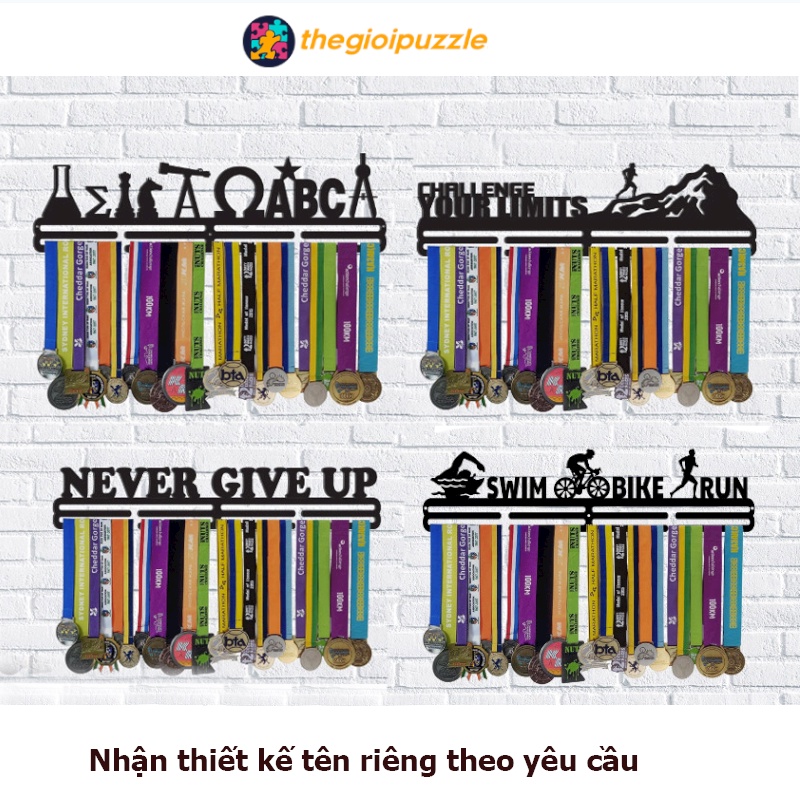 Giá treo huy chương Thegioipuzzle Food ball, trekking, Running, Swimming, Chess .. thiết kế tên theo yêu cầu