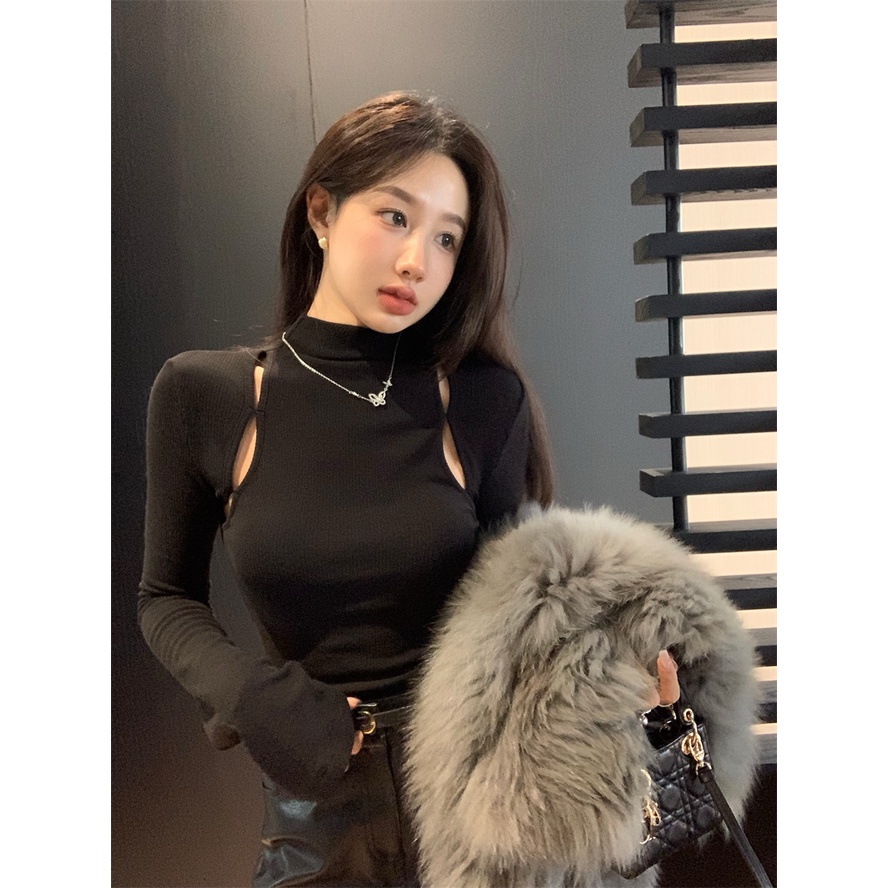 ZHELIHANGFEI Áo Thun Tay Dài Cổ Cao Thời Trang Quyến Rũ Cho Nữ