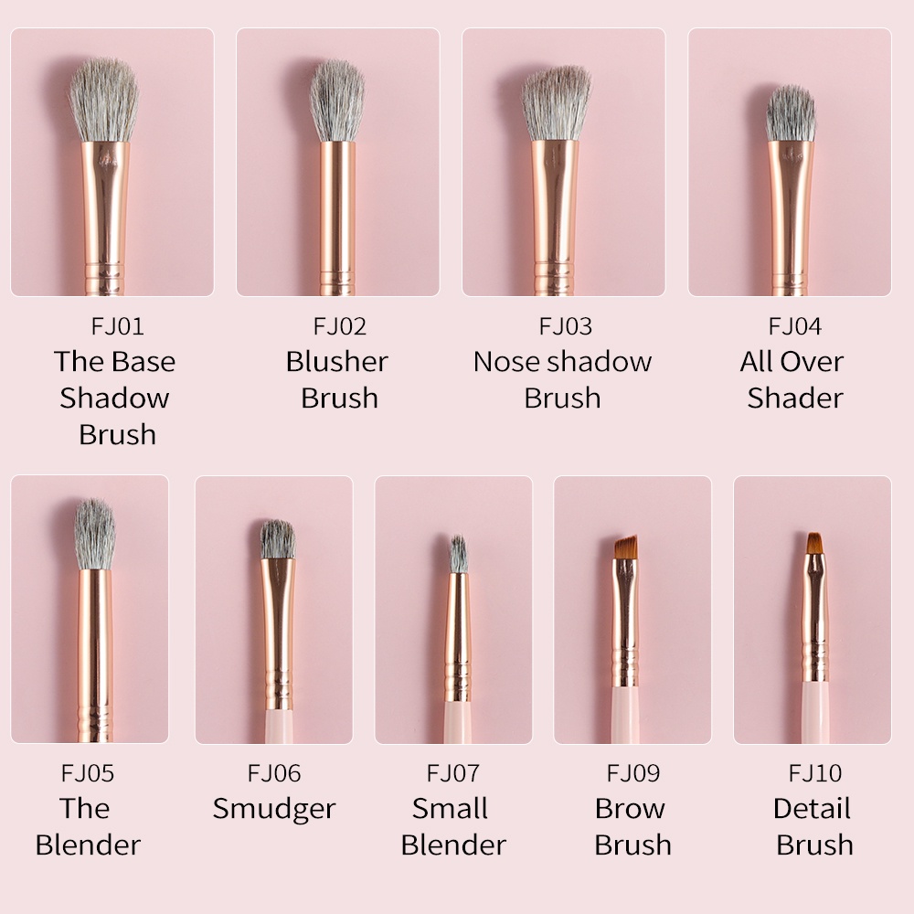 Set 9 Cọ Trang Điểm Mắt &amp; Lông Mày Màu Hồng