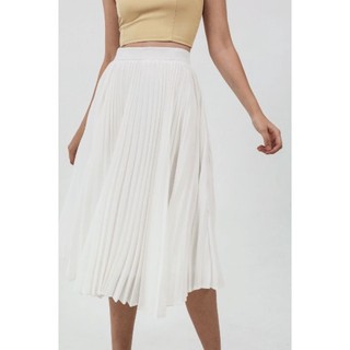 Chân váy xếp ly FOREVER21 voan lụa trắng kem có lót