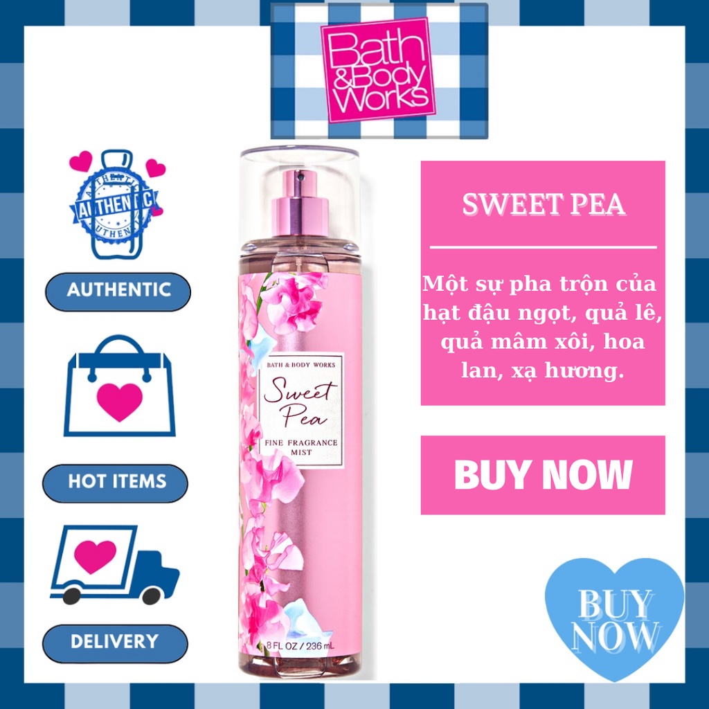 Xịt Thơm SWEET PEA Bath And Body Works - Body Mist 236ml