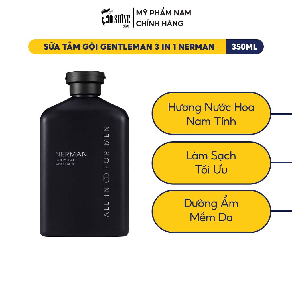 Sữa tắm gội hương nước hoa cao cấp 30Shine phân phối chính hãng Gentleman 3 in 1 NERMAN 350ml