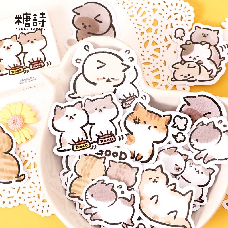 [HD45] Bộ 45 hình dán sticker Mèo Dễ Thương, trang trí sổ tay