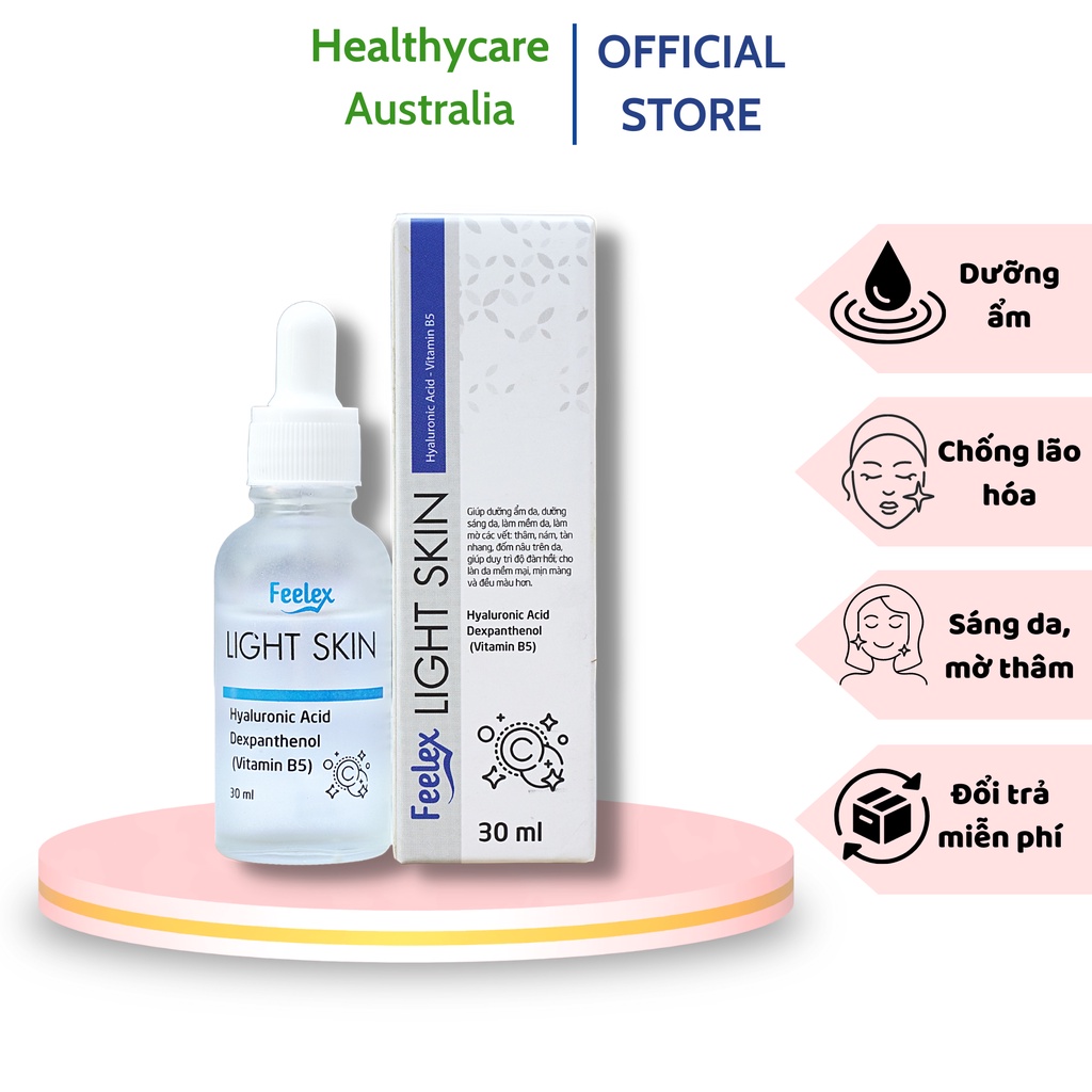 Serum Feelex Light Skin Hyaluronic Acid + B5 dưỡng trắng, sáng da, giảm thâm mụn như the Ordinary - Lọ 30ml
