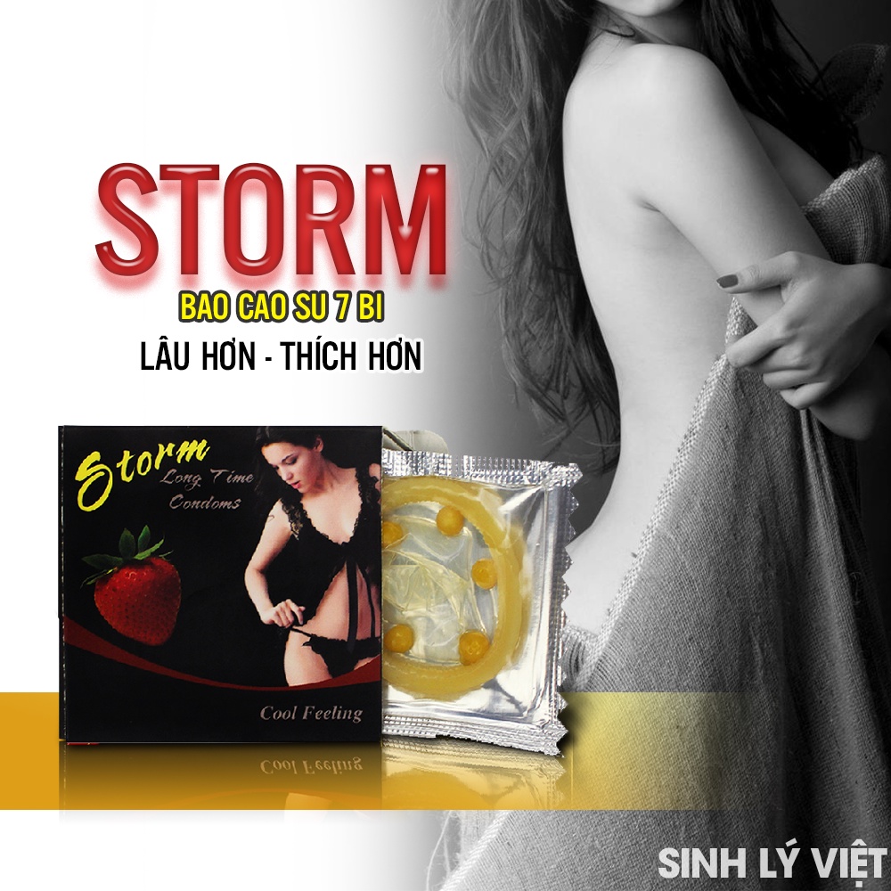 Bao cao su Storm, bcs gai bi, hộp 1 cái có bi kéo dài thời gian Blue shop 247